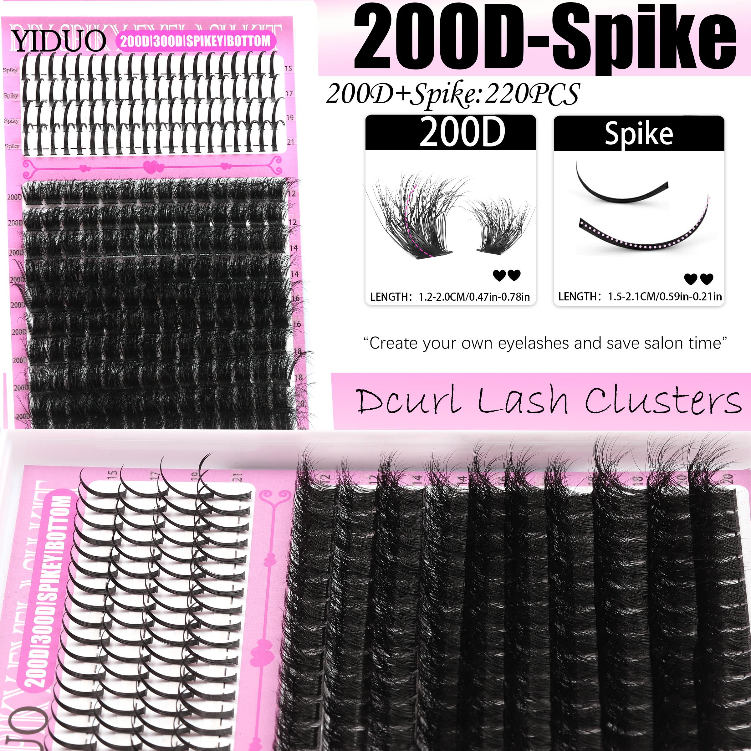 YIDUO 4 Styles DIY Volume Eyelash Cluster Kit, 200D/300D/Bottom/Spike Lashes, 5-20 mm D-Curl Eyelash Extensions Kit 440 Pcs with Lash Bond and Seal, Lash Remover, Lash Tweezers and Eyelash Brush for Easy DIY at Home