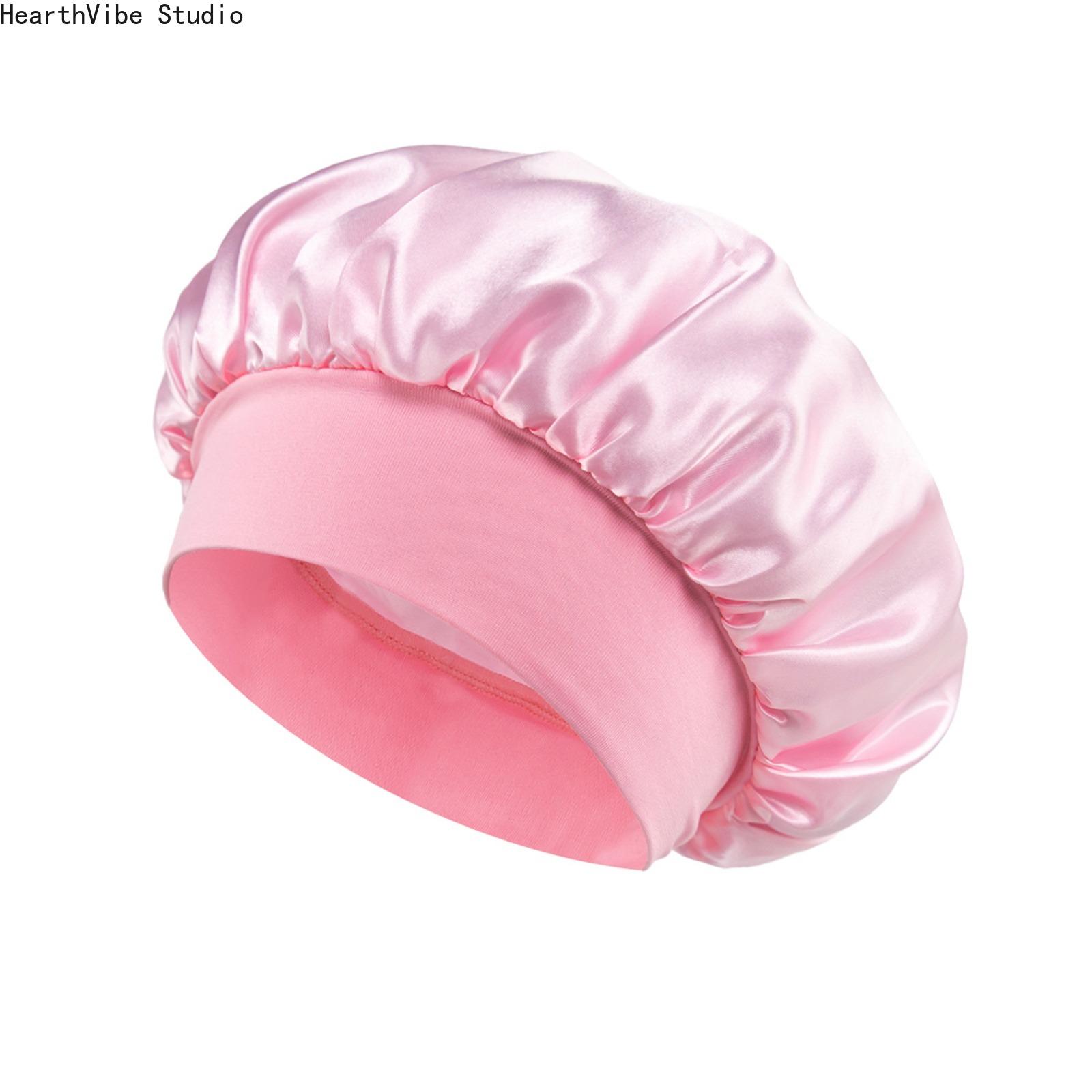 Double-Layer Satin Shower Cap for Women, Modern Minimalist Waterproof & Anti-Frizz Haircare Bonnet, Wide-Brimmed for Salon Styles and Heatless Curls, Beauty Products, Silky, Solid Double-Layer Satin Shower Cap for Women, Modern Minimalist Waterproof & Anti-Frizz Haircare Bonnet, Wide-Brimmed for Salon Styles and Heatless Curls, Beauty Products, Silky, Solid
