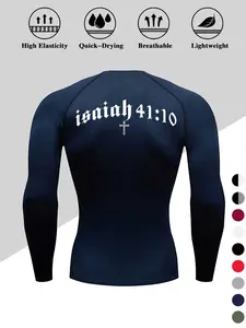 Men's High Performance Compression Long Sleeve Fitness Shirt, Cross Design, Stretchy Fabric, Tight Fit, Casual Style, Fall & Winter Wear, Athletic Compression Shirts