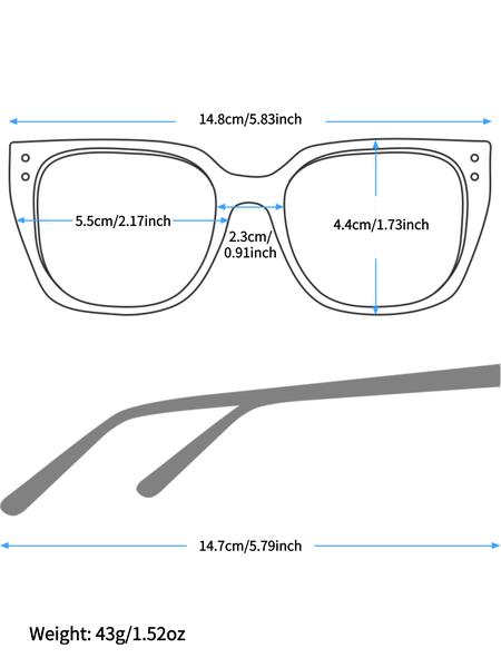 Women's Square Oversized Frame Glasses, Metal Hinges, Anti-Blue Light, Casual Style, Stylish Square Frames, Perfect for Office & Photography Use