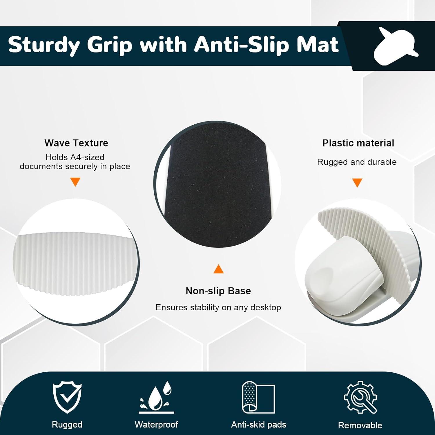 Plastic Document Holder for Typing, Portable Paper Stand with Non-Slip Base for A4 Paper, Compact Reading Clip Holder for Office Desk, Computer, Bank - White ﻿