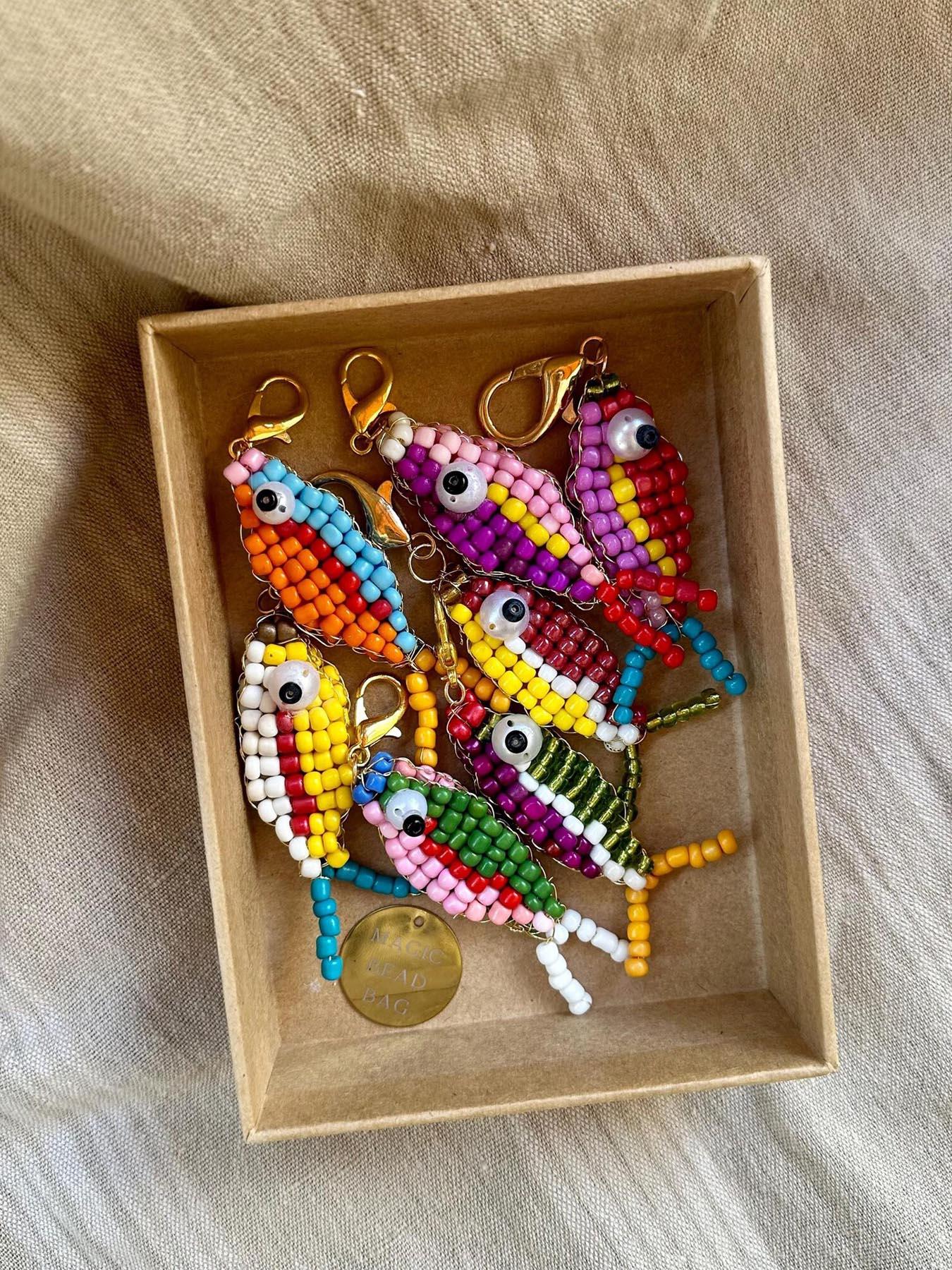 Boho Colorful Beaded Fish Bag Charm Keychain, DIY Multicolor Accessory, Ocean Style Vacation Bag Pendant, European and American Design