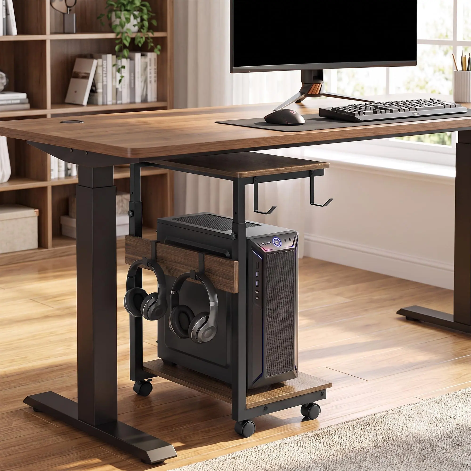 5-Levels Height Adjustable Rolling PC Tower Stand with Locking Wheels, for Office, Home & Gaming, Compact Under Desk Computer Holder, 23.23"-33.46"