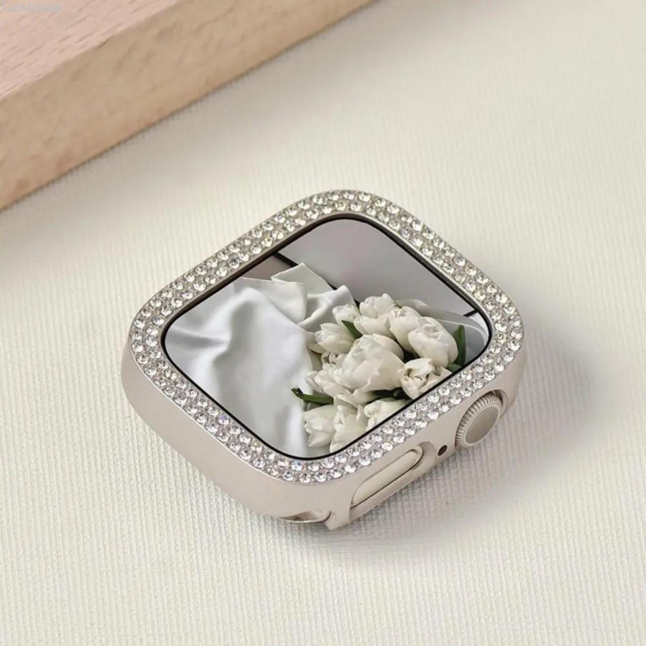 Shiny Rhinestone Hollow‑Out Protective Case for Apple Watch, Fits 38‑49mm Series Ultra SE 10 9 8 7 6 5 4 3 2 1, Sparkling Stylish Smartwatch Protector for Men Women