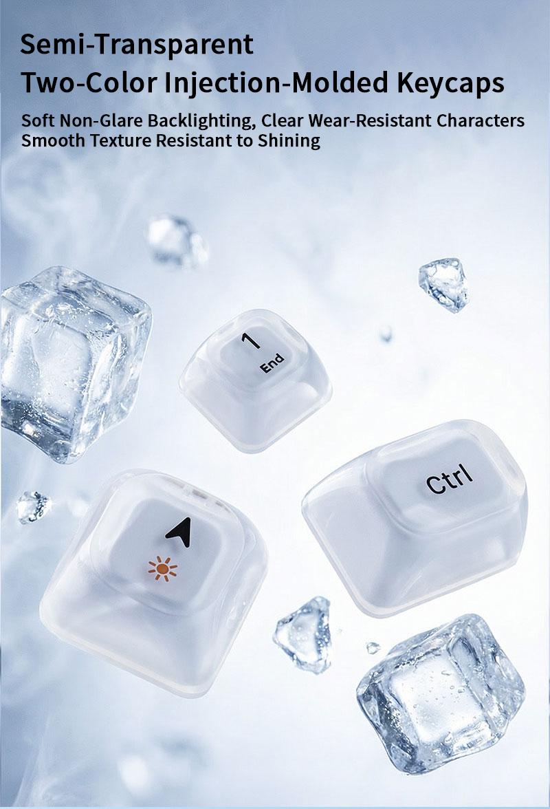 MOFii 708 RGB Backlit Full-Size Keyboard, Stylish White Transparent Keycaps, Tri-Mode Rechargeable, US Qwerty, Compatible with Phones & Tablets, Must-Have for Office & Gaming