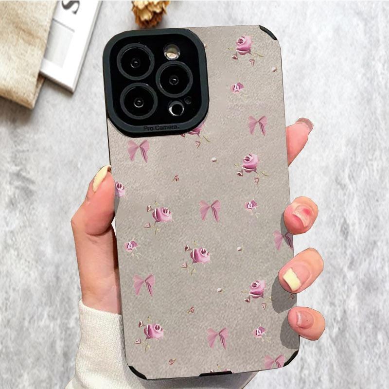 Delicate Floral Ribbon Phone Case, Multiple Specifications Available, Shock - Resistant Soft TPU Material, For Daily Use & Outdoors, Stylish Protection For Your Phone, Pink Purple Rose Bow Design On White Background