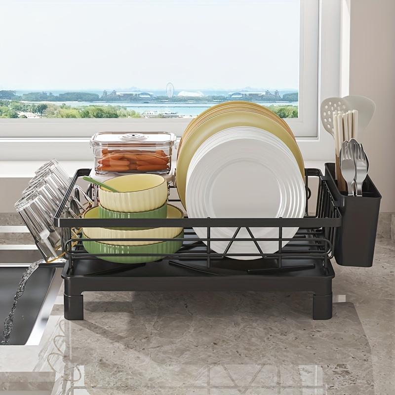 1 Set Black Kitchen Sink Drainer Rack Detachable Utensil Holder with Drainboard Countertop Dish Drying Organizer