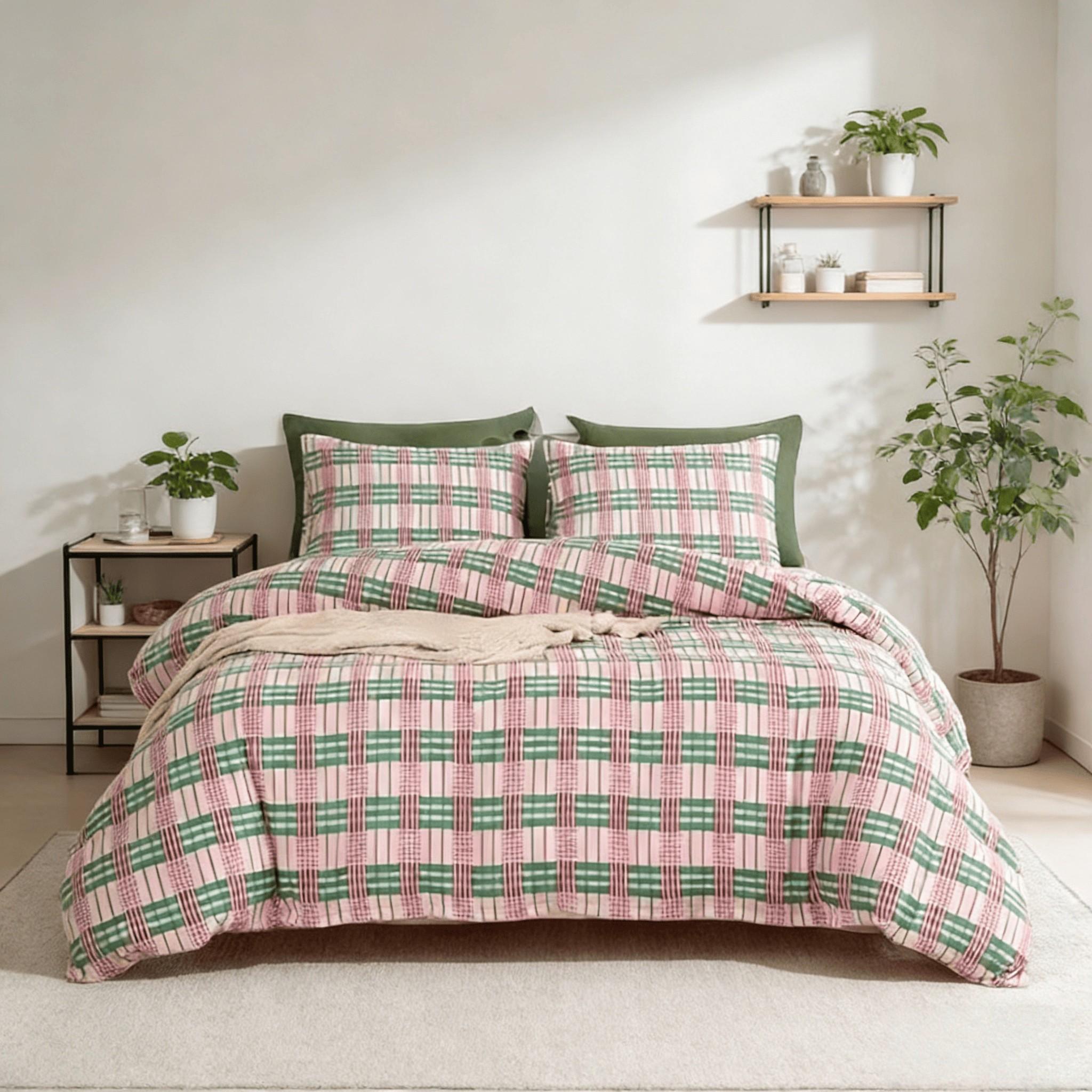 3-Piece Checkerboard Geometric Digital Print Duvet Cover Set, Includes 1 Duvet Cover and 2 Pillowcases (Without Insert), Soft & Breathable Fabric, Retro Color Palette, Ensures Comfortable Sleep.