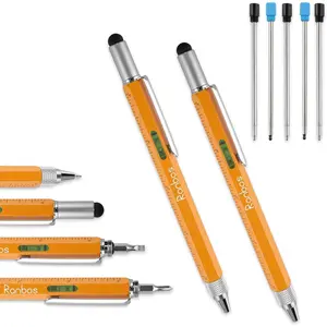 6-in-1 Multi-Function Pen, Ballpoint Pen with Measuring and Balance Ruler, Screwdriver and Touchscreen Devices, is Great Gift for Friends and Family (2 Yellow)