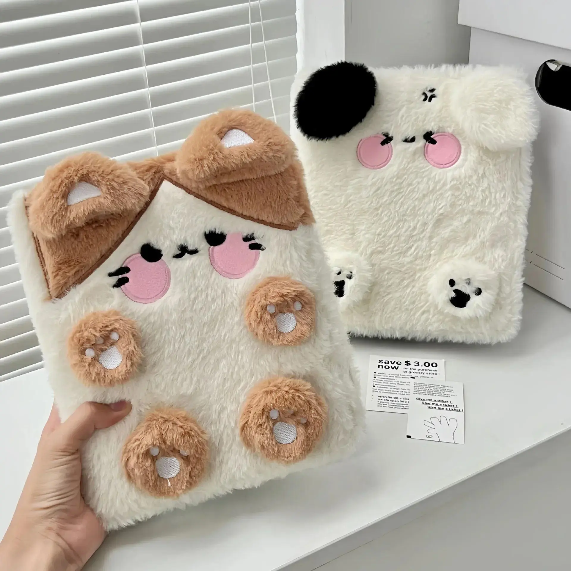 A6 Binder Photocard Holder with Cute Plush Dog-Cat Design, Kpop Idol Photocard Collect Book, Student School Notebook Stationery Cover