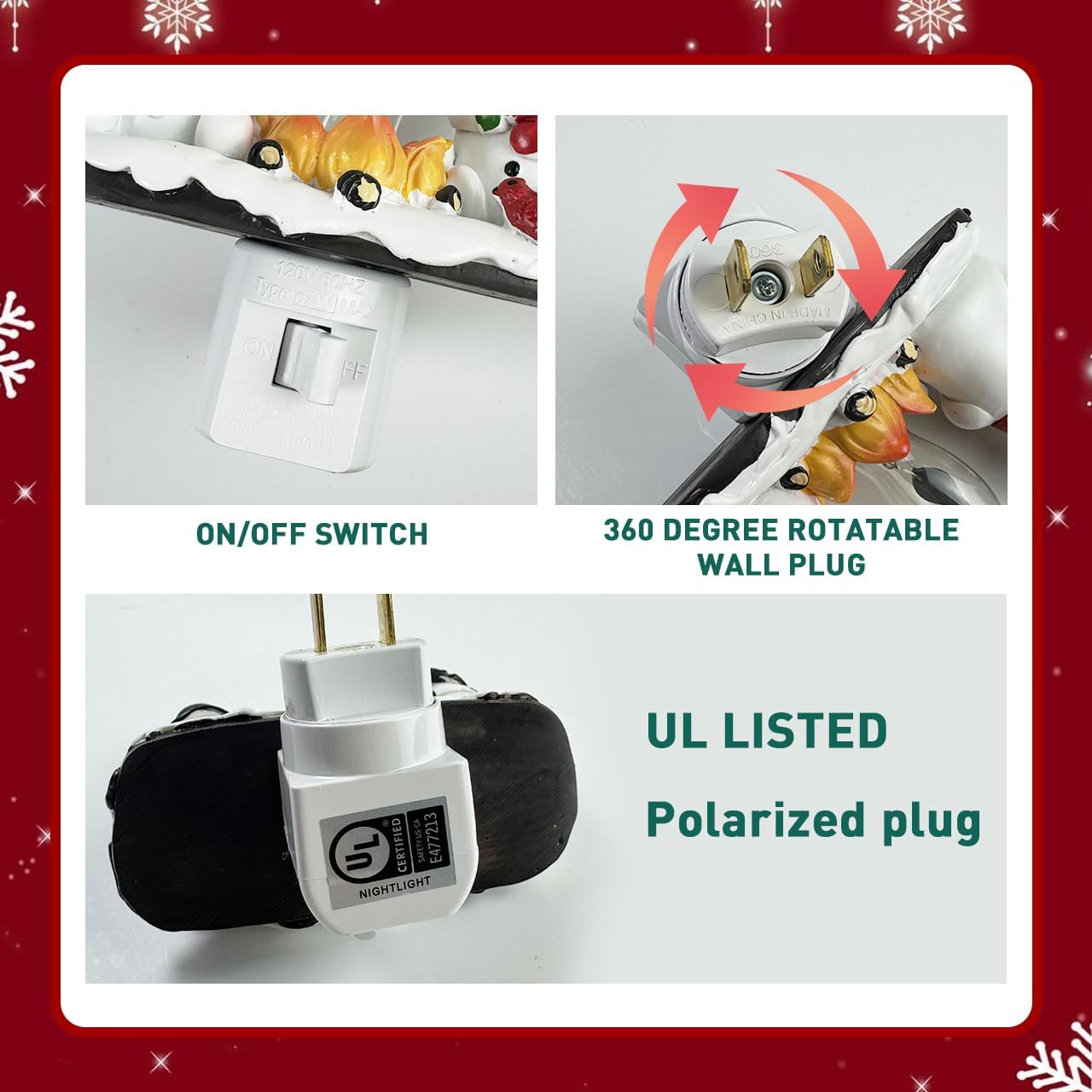 Snowman Bonfire Night Light, Rotating Plug-In Christmas Night Light with Flickering Flame Effect, 4-Inch Resin Holiday Decor, Cute LED Lamp for Kids Room, Hallway, Living Room, Staircase, Christmas Gift