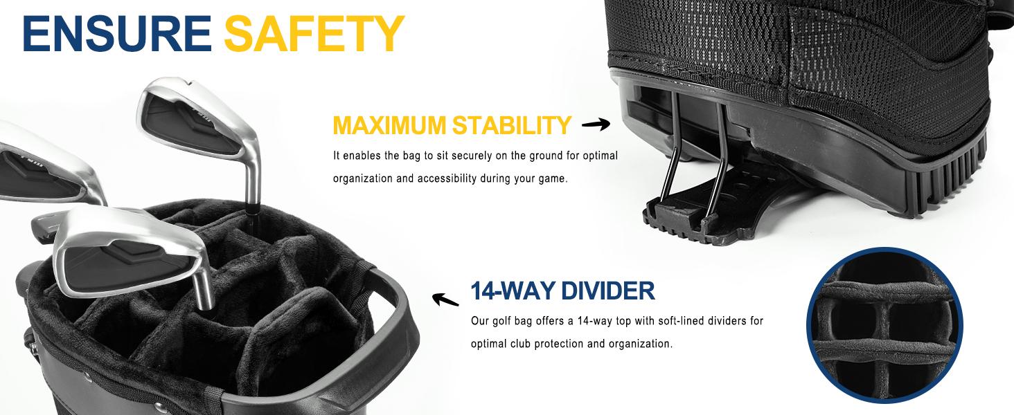 UNIHIMAL 14-Way Golf Stand Bag, Full Length Premium PU Leather Golf Bag with Plush Top, Magnetic Pocket, Dual Strap and Rain Cover for Men