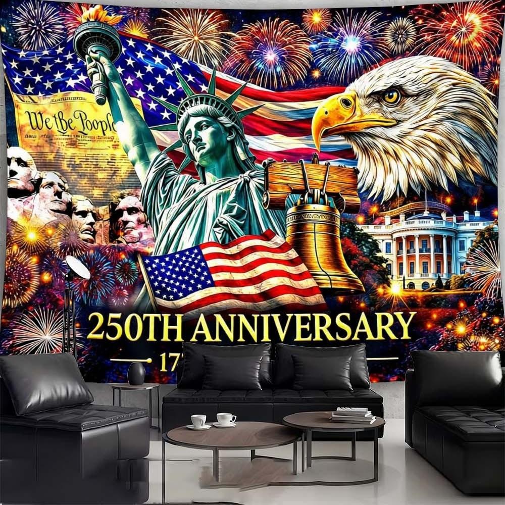 1PC Independence Day Celebration Wall Hanging Fabric for Home Decoration Vibrant Tapestry for Living Room Bedroom Festive Atmosphere Booster for Gatherings and Celebrations 250th Anniversary