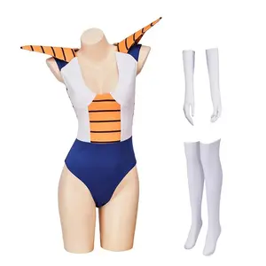 Vegeta Cosplay Saiyan Costume Sexy Women Bodysuit with Gloves Stockings Full Set Halloween Carnival Party Bejita Battle Rompers