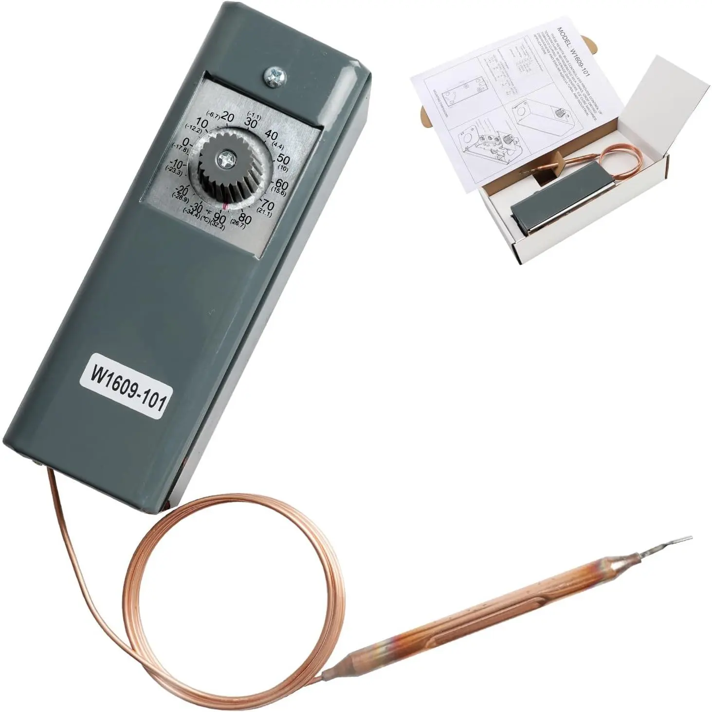 Refrigeration Thermostat Temperature Controller from -30°F to 90°F Capillary Length 5 Ft with Mechanical Temperature Control  Replace#: W1609-101