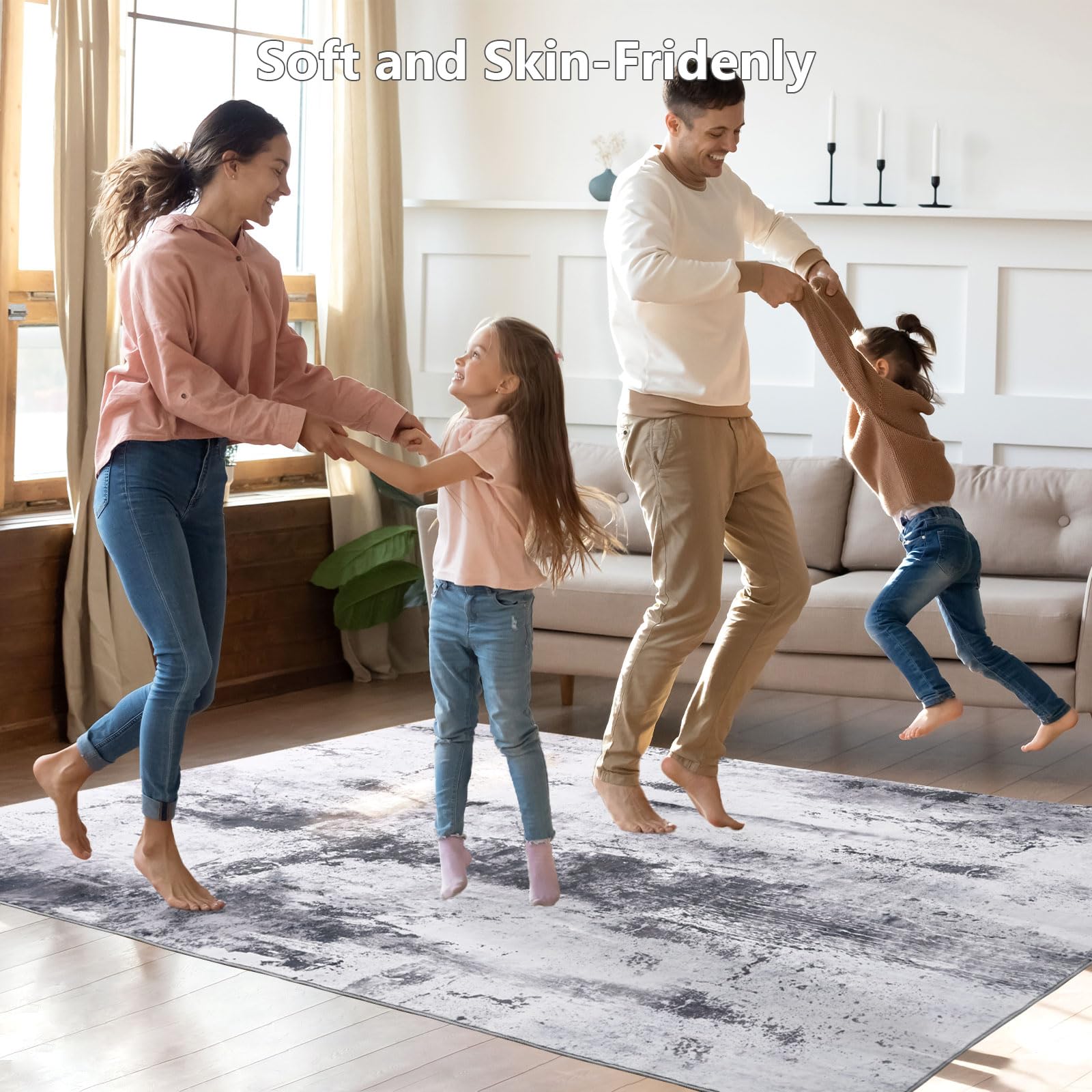 Blue Abstract Modern Machine Washable Area Rug For Living Room, Non Slip Low Pile Large Rug For Bedroom, Farmhouse, Dining Room, 5x8, 7x10, 9x11 Feet