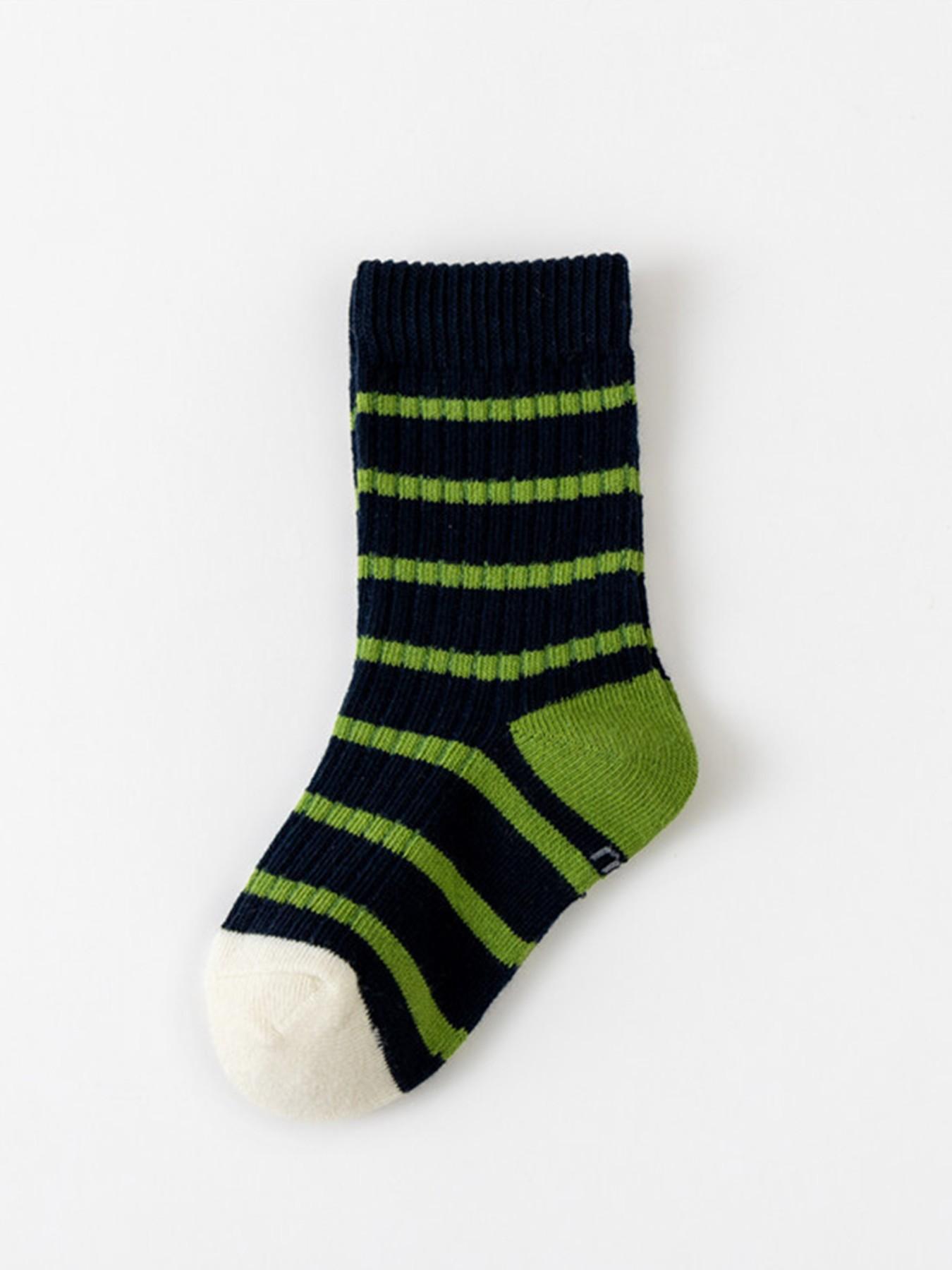 5 Pairs Kids Colorblock Striped Mid-Calf Socks, Comfortable Breathable Unisex Socks, Casual Sports Socks for Daily Wear