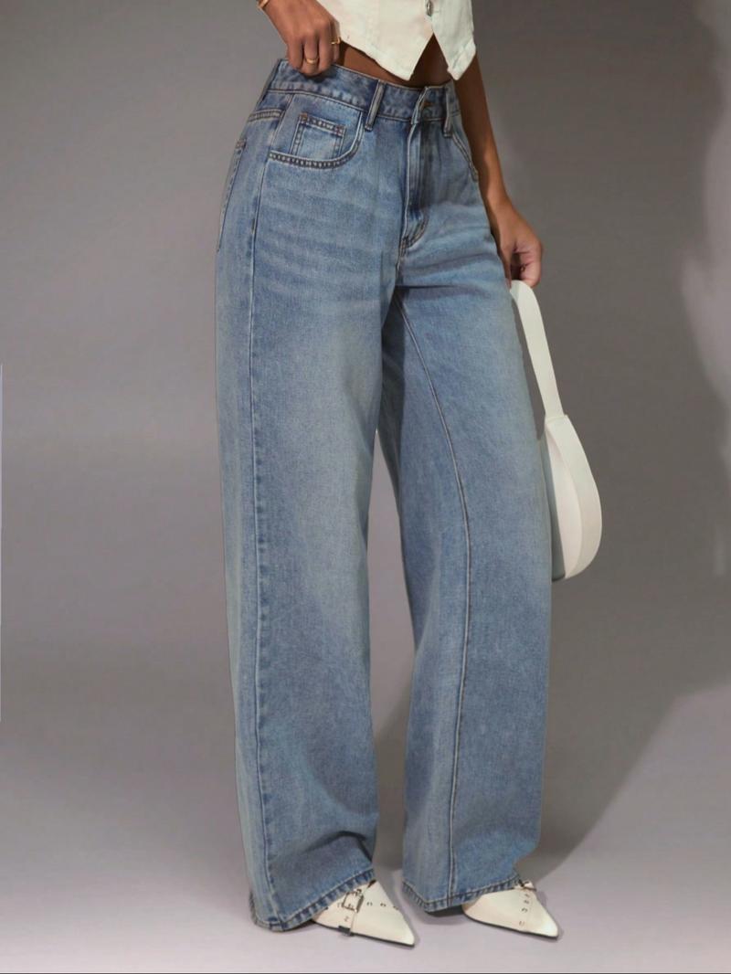 Women's Elastic Comfortable Wide Leg Jeans, Trendy Versatile Casual Fashion Denim Jeans, Fitted Plain Style for All Seasons
