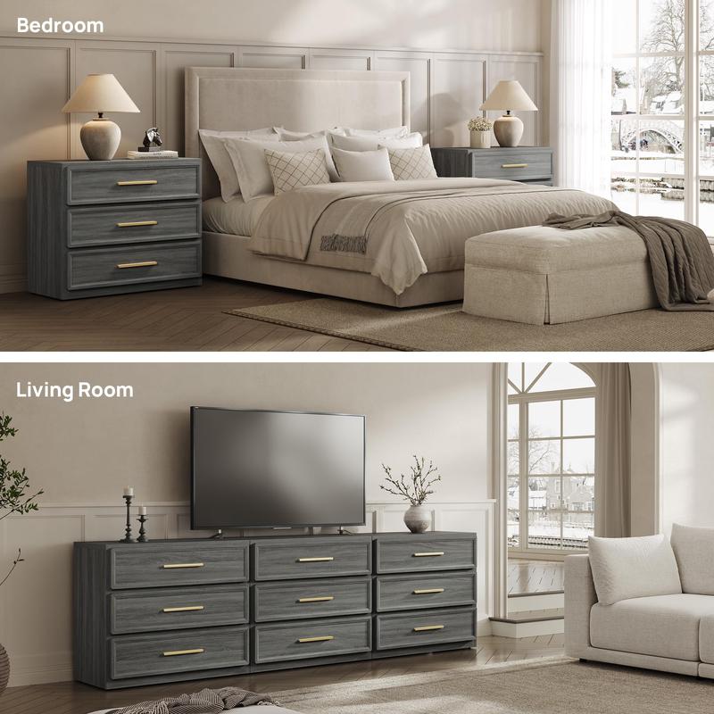 SICOTAS Night Stand Oversized Extra Large Nightstand Tall Bedside Side Table with 3 Drawers