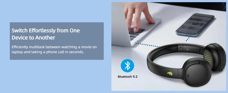 Edifier WH500 Wireless On-Ear Headphones with Foldable Lightweight Design and Solid Bass, Bluetooth Headset with Microphone, 40H Music Playtime and Custom EQ via App for Home Office Travel (Black) Electronic Audio headphones bluetooth