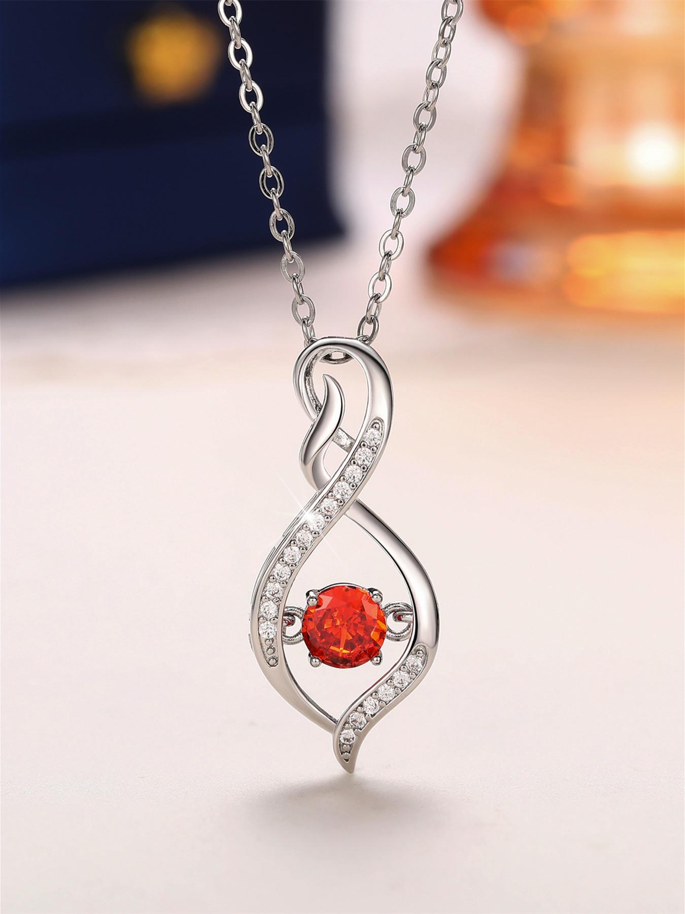1 PC Charm Red Cubic Zirconia Necklace Pendant For Women Valentine's Day Gift Wedding Jewelry