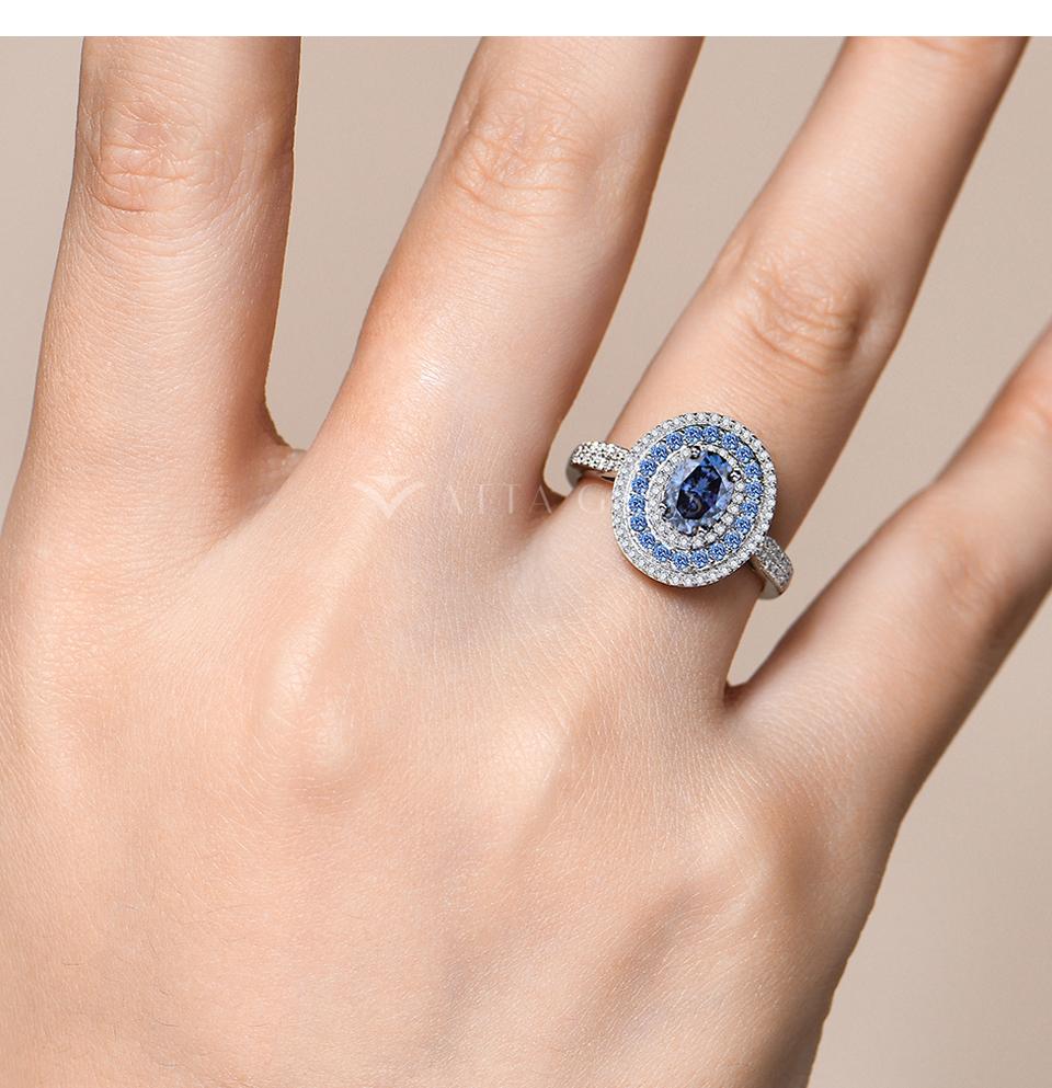 1CT Oval Shape  Lab-Created Blue Moissanite Ring With Halo  for Women Engagement Wedding Anniversary Jewelry R166 SpringStatements