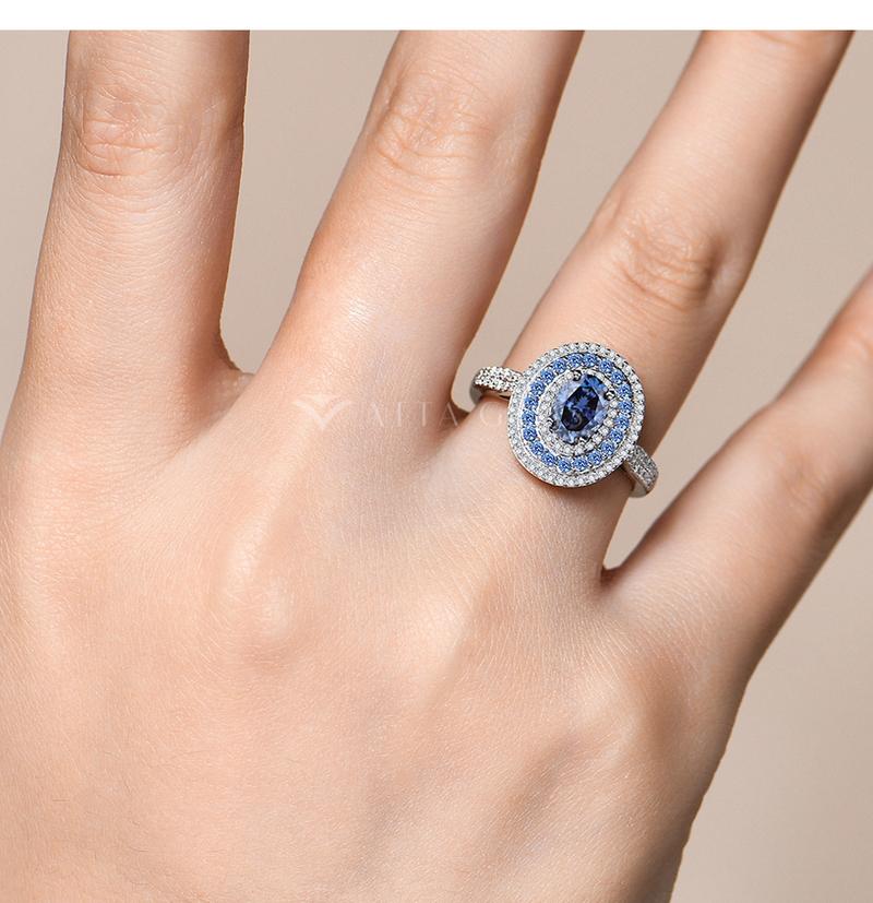 1CT Oval Shape  Lab-Created Blue Moissanite Ring With Halo  for Women Engagement Wedding Anniversary Jewelry R166