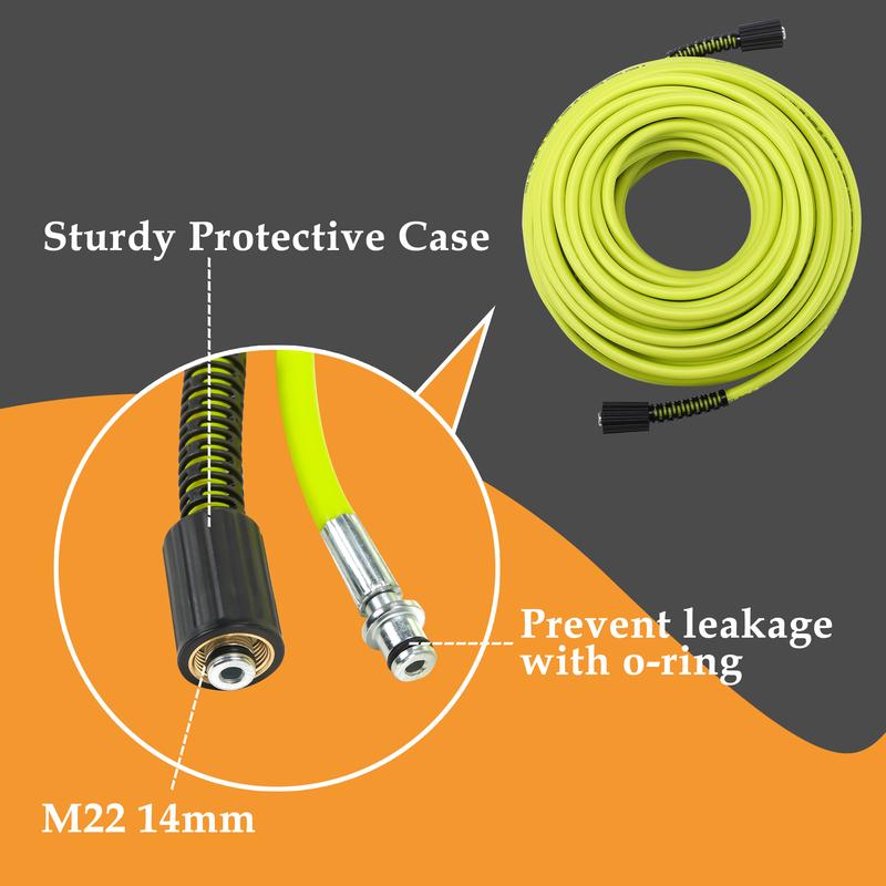 M MINGLE Pressure Washer Hose 100 FT x 1/4" - Replacement Power Wash Hose with Quick Connect Kits - High Pressure Hose with M22 14mm Fittings - 3600PSI，Christmas gifts