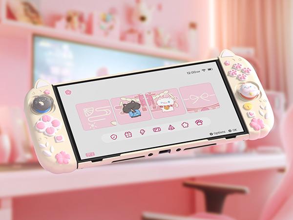 PlayVital [for Nintendo Switch 2 (2025 Version)] Protective Silicone Grip Case  - Joycon Covers + Dockable Protection + Extra Adjustable Stand & Thumb Grips- Cherry Blossoms Kitten & Good Night Bear & Magic Wings, Not compatible with the original Switch 1