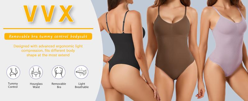 Shapewear Bodysuit with Built in Bra for Women Tummy Control Spaghetti Strap Padded Body Suits Tops  Clothing Womenswear Bottom Button Casual Chunky