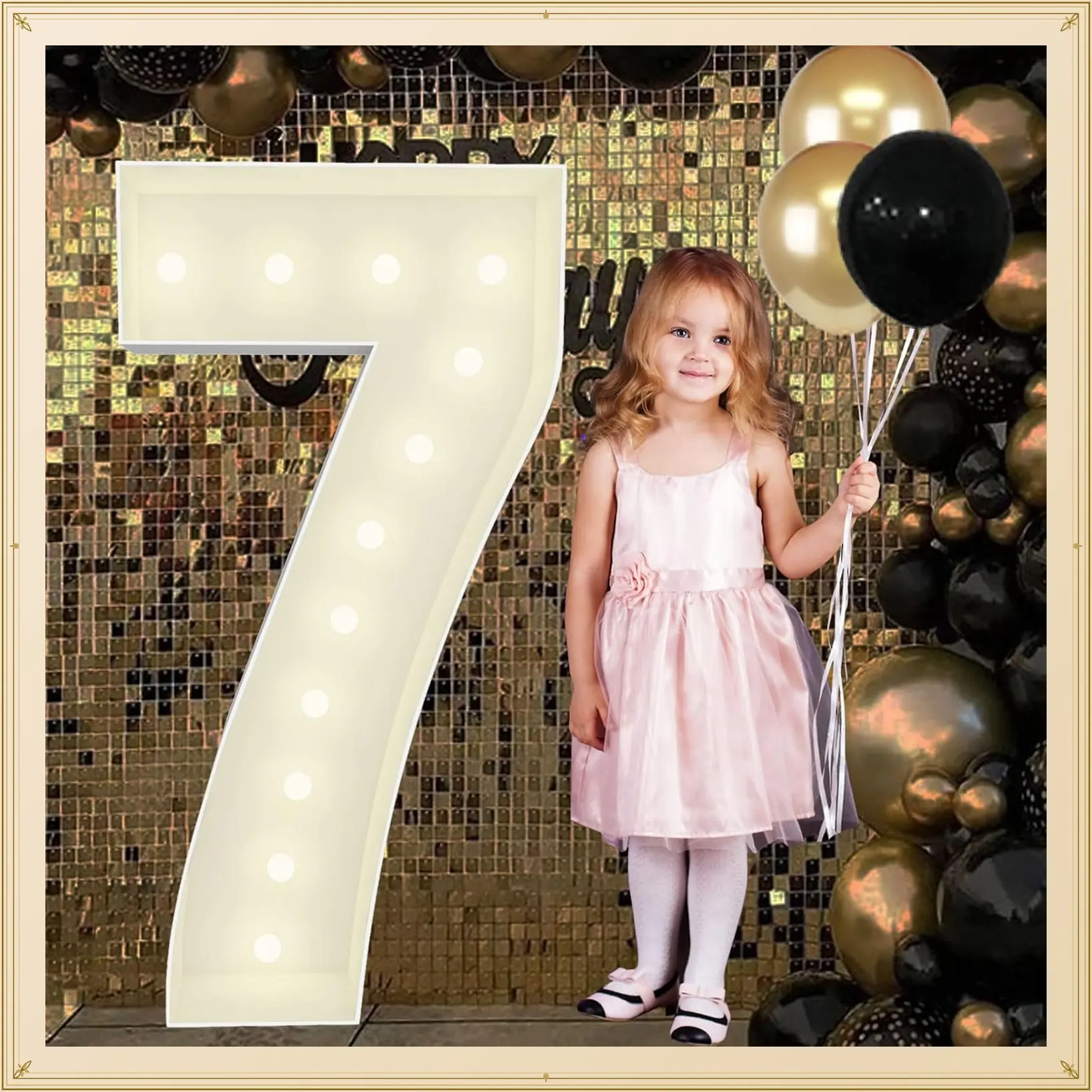 4FT Marquee Light Up Number 7 Pre-Cut Frame, Giant Mosaic Numbers for Balloons, 17th 70th Birthday Decorations for Women Men, 70th Anniversary Party DecorationsGift