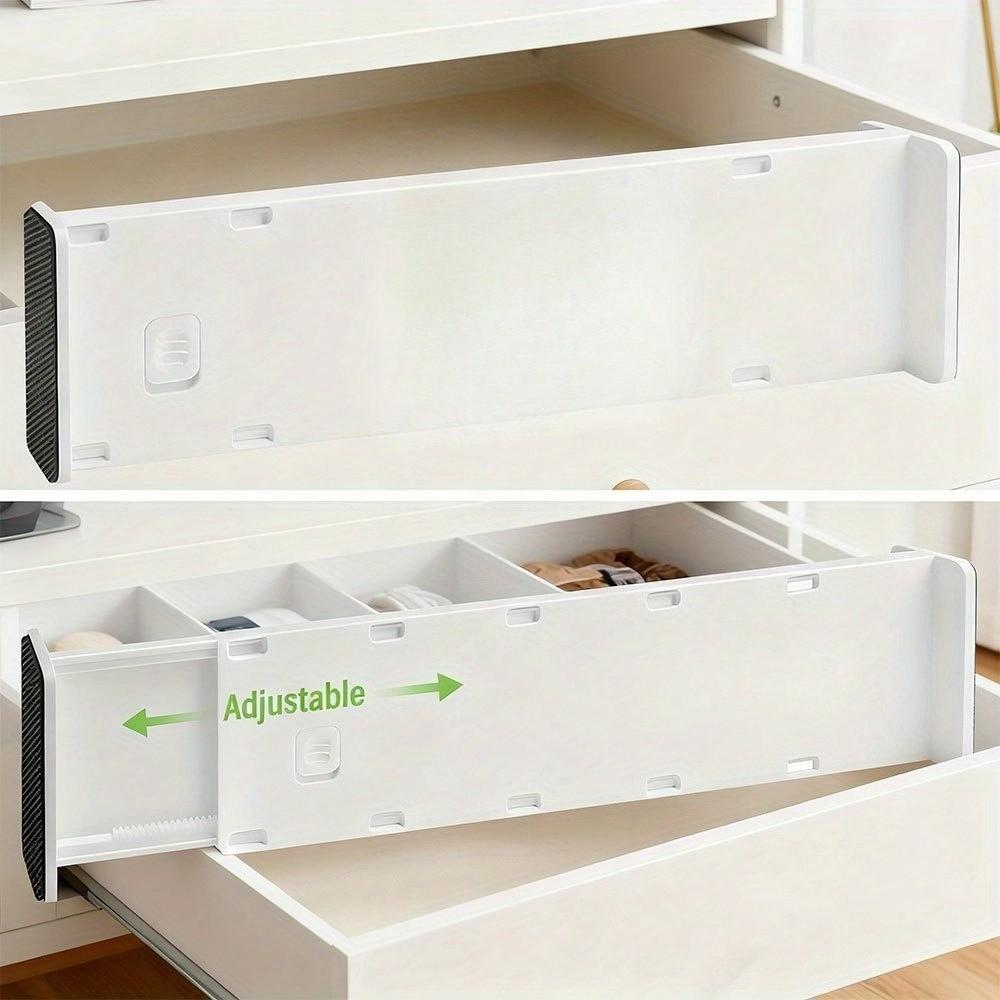 1 Pack Adjustable Expandable Drawer Divider, Plastic Slim Low-Profile Drawer Organizer, Easy Install Separator for Kitchen, Closet, Apartment, Dorm & Small Space Home Storage