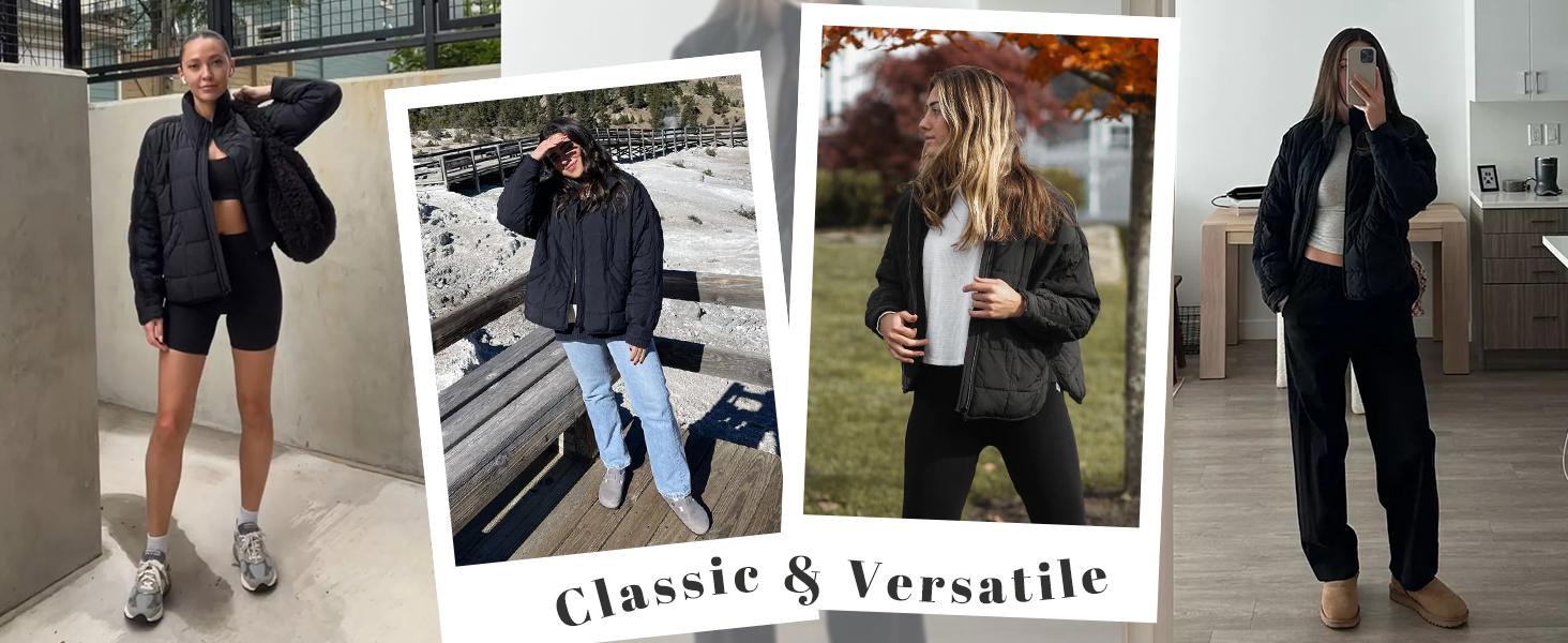 Tanming Women's Lightweight Quilted Puffer Jacket Long Sleeve Full Zip Casual Padded Coat  with Side Pockets Spring