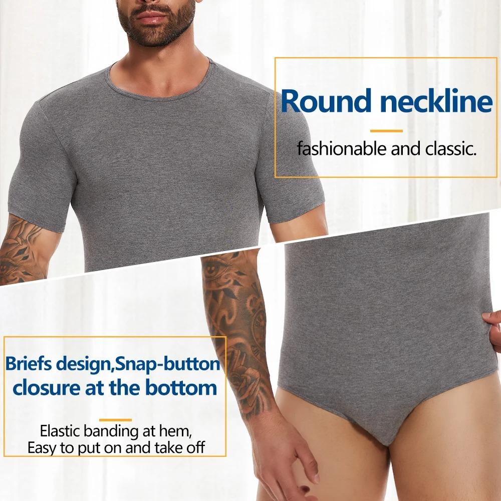 Menswear Short Sleeve Body Shaper Shapewear Bodysuits  Breathable Lightweight Black Gray Viscose Spandex Soft Stretchy Pajamas Rompers Basic Fabric Shirt Day