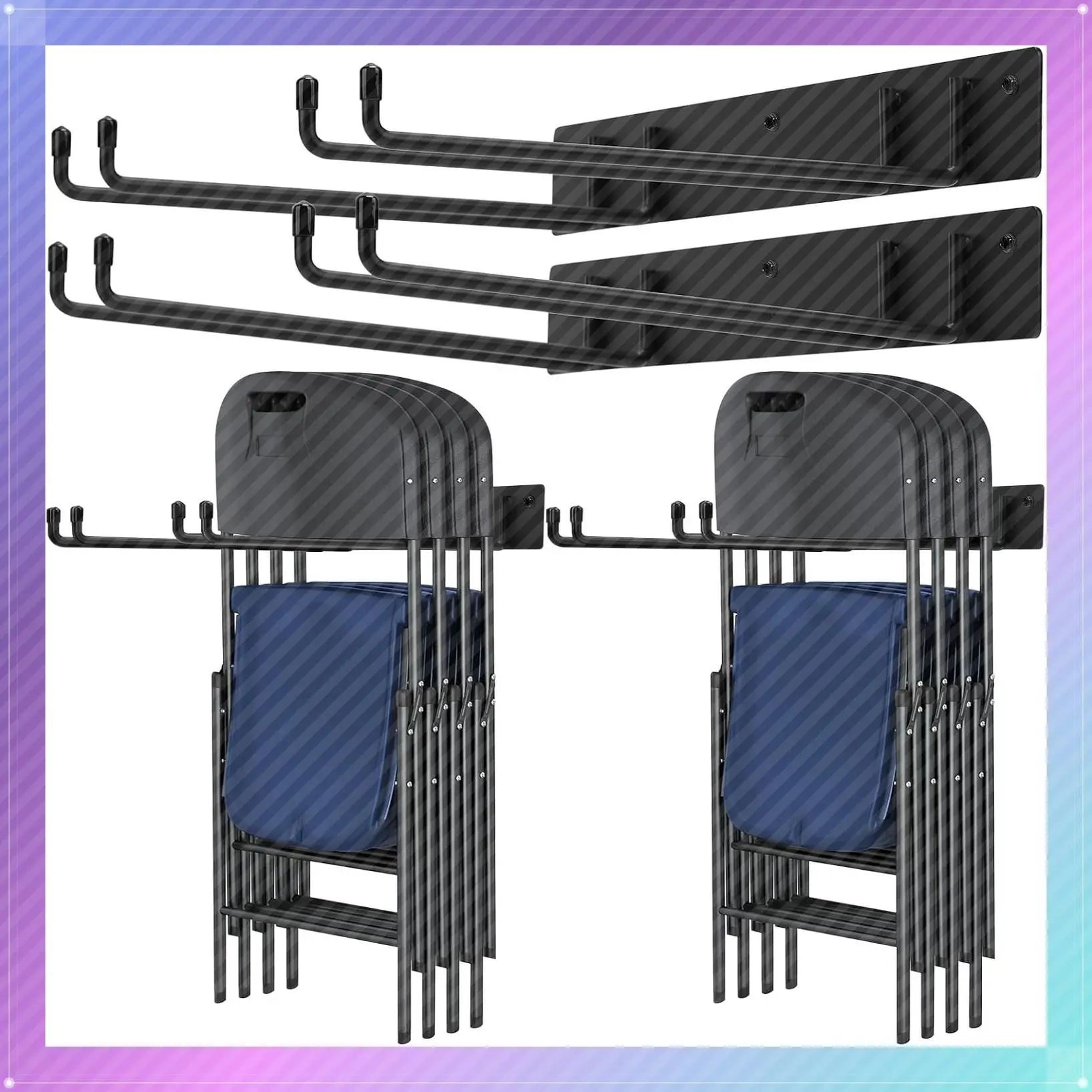 2-Pack Heavy Duty Metal Folding Chair Storage Rack, Garage Organization & Foldable Chair HangerGift