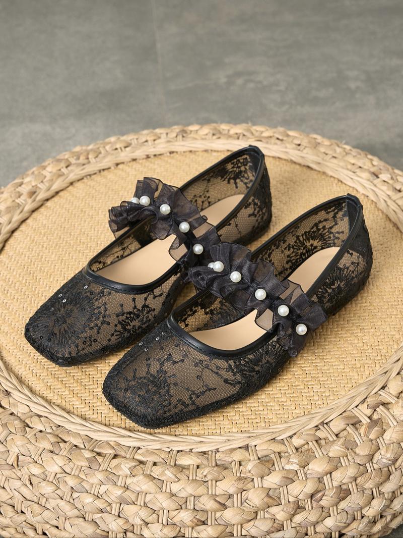 Women's Elegant Embroidery Design Ballet Flats, Trendy Soft Comfortable Flat Shoes, Fashionable Shoes for Daily Wear, Girl, Soft Sole Flats, Netted Ballet Flats