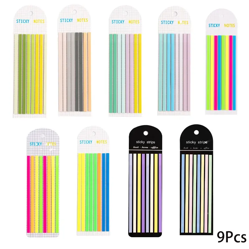 9pcs Ultra-Thin Fluorescent Creative Index Labels, Label Stickers, 160 Sheets Per Card, Colorful Waterproof Pet Sticky Notes, Ideal for Reading and Office Organization