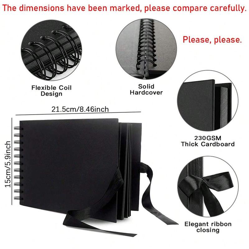 1 book 60-page (30 sheets) scrapbook album, anniversary photo album, meaningful DIY handmade gift, kraft paper scrapbook for wedding guest books and anniversaries, family DIY scrapbook - for craft paper DIY, Christmas gift (black)