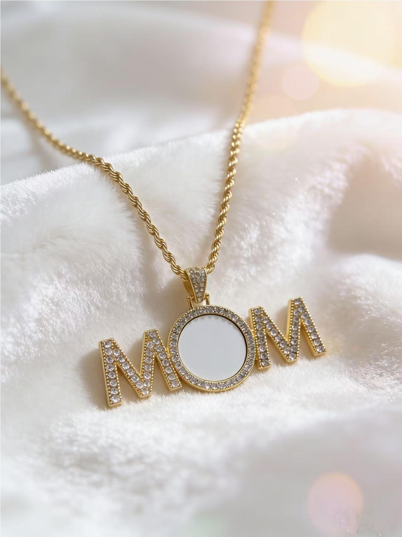 6pcs Heat Transfer Blank Mom Rhinestone Necklace, Custom Photo Pendant, Mother's Day Gift, Chain, DIY Jewelry Making Kit