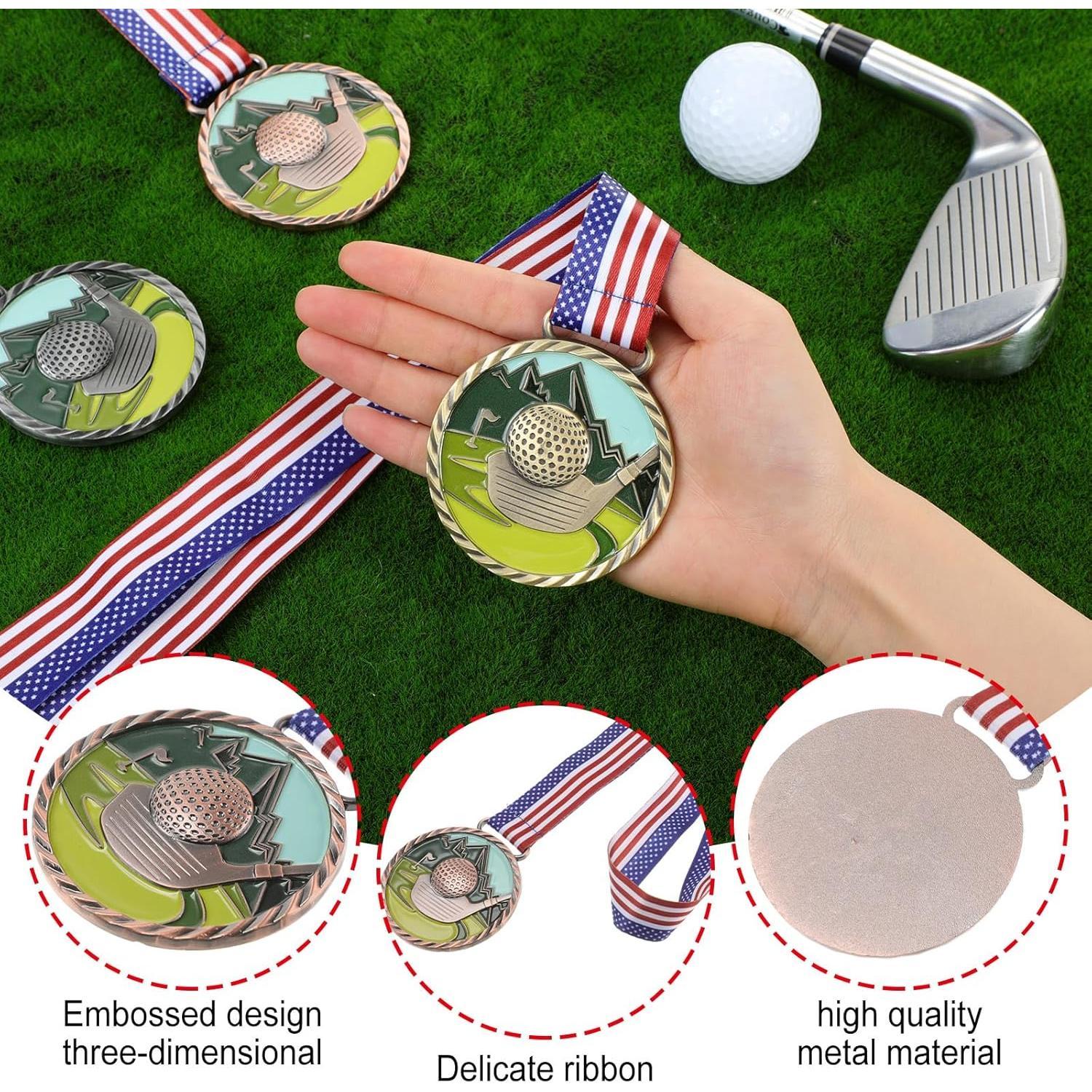 3 count Golf Color Medal   Bronze Golf Ball Award Medals with  Ribbon for  Adults  Tournament