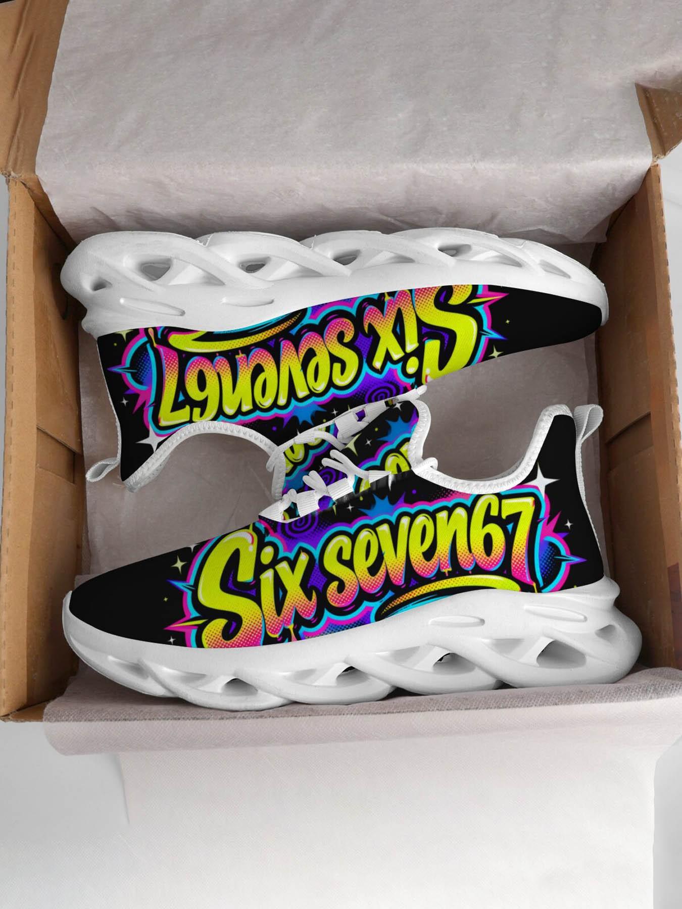 Exclusive Men's Colorful Sports Shoes, Abstract Art Print, Graffiti Style, Comfortable Thick Sole, Breathable Design, Street Fashion