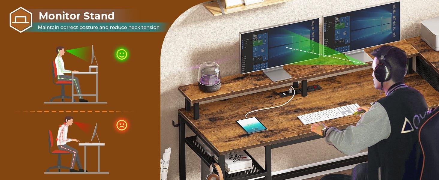 SEDETA 59" Office Desk with Drawers, Reversible Computer Desk with File Drawers & Storage, Gaming Desk with LED Lights & Power Outlet, Home Office Desks for Printer