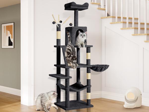 DWVO 72'' Cat Tree with Litter Box Furniture Hidden Enclosure Modern Cat Condo Tower for Kitten, Cat