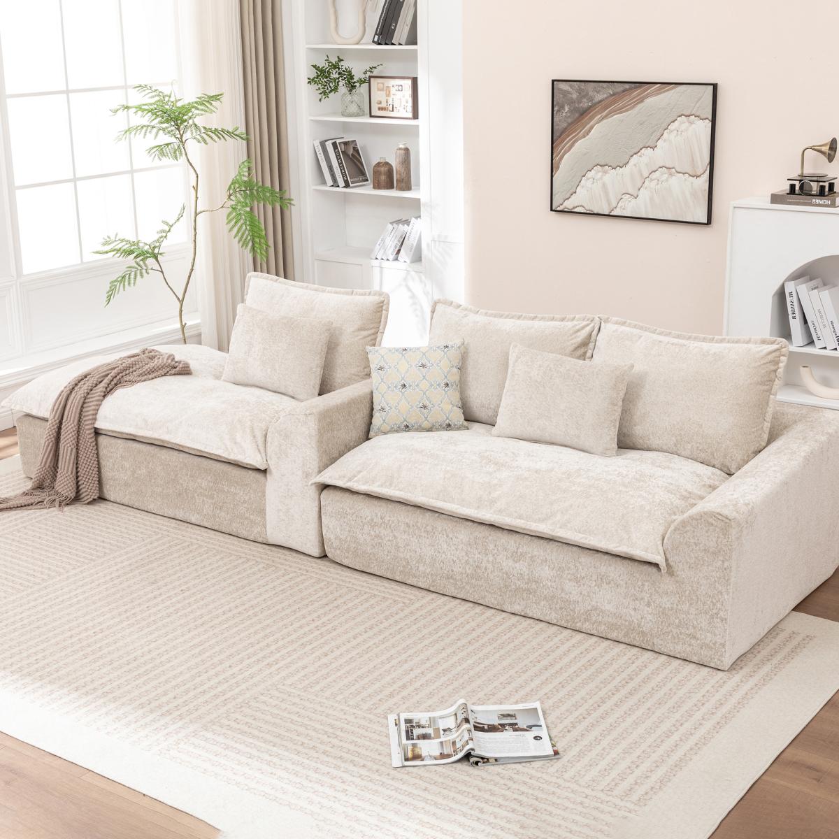 Aobtkel®103 " L Shaped Modular Couch, Cloud Boneless Couch with Deep Seats & High Back , Upholstered Fabric Sofa, No Assembly Required(Beige)#Summervibes