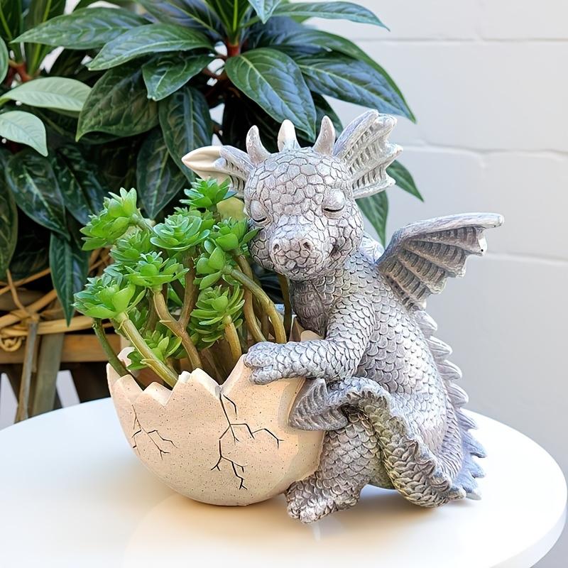 Mini Cute Dragon Succulent Planter Pot, Cartoon Resin Plant Pot with Drainage, Decorative Desktop Flower Pot for Home Office Indoor Bonsai Cactus Garden Decor