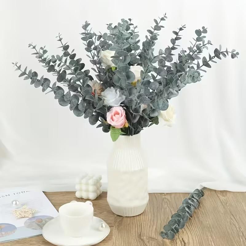60pcs Artificial Eucalyptus Stems, Fake Eucalyptus Leaves, No Maintenance, Outdoor Home Decor, Wedding Bouquets, Vase Fillers, DIY Wreaths, Party Centerpieces