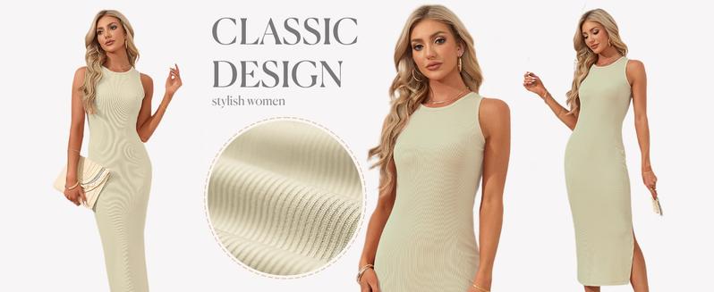 AUSELILY Womens Summer Bodycon Dresses 2025 Basic Sleeveless Knit Tank Midi Dress
