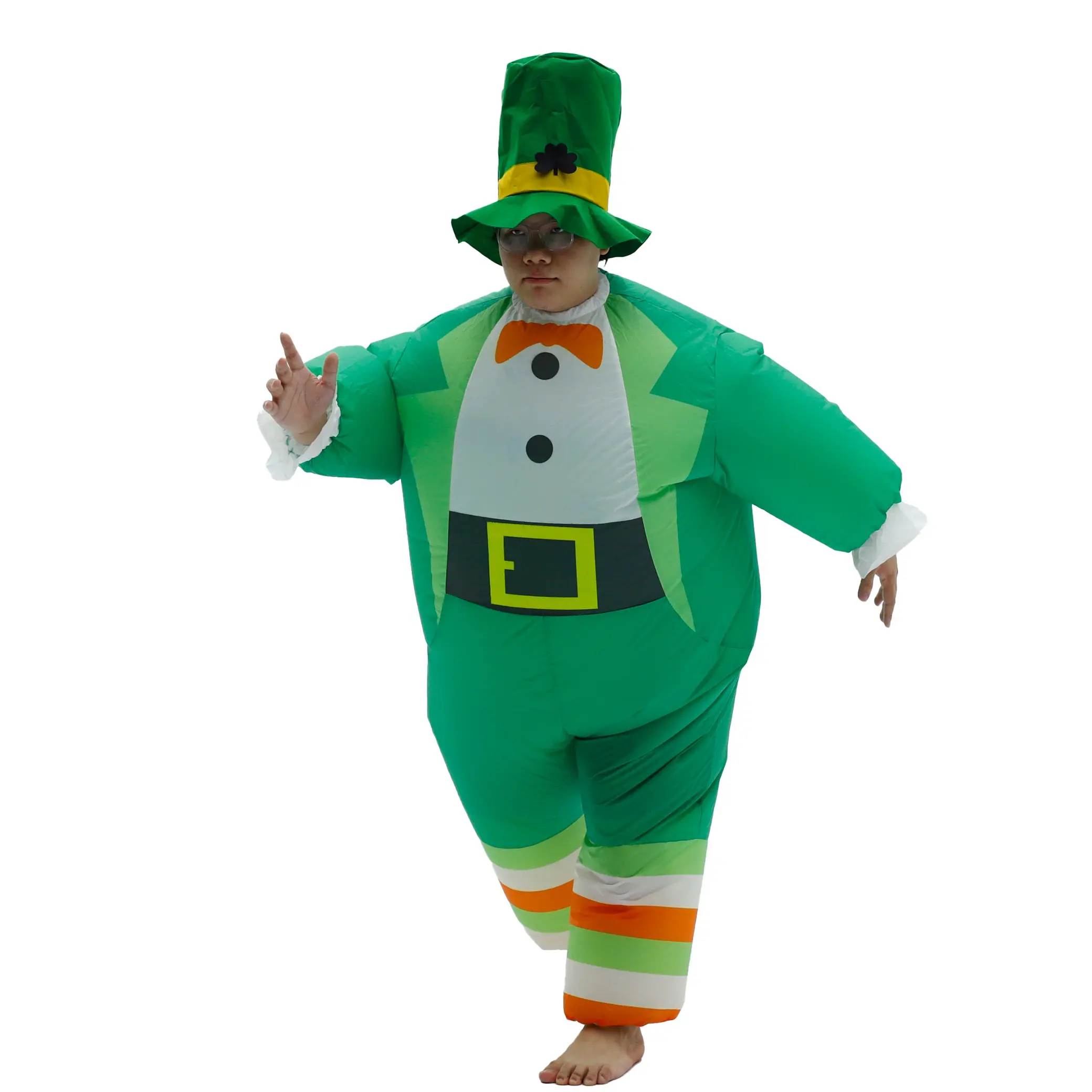 Adult Goblin Inflatable Costume, St Patrick's Day Inflatable with Clover Hat, Unisex Funny Inflatable Suit for Irish Parade, Carnival, Halloween Party