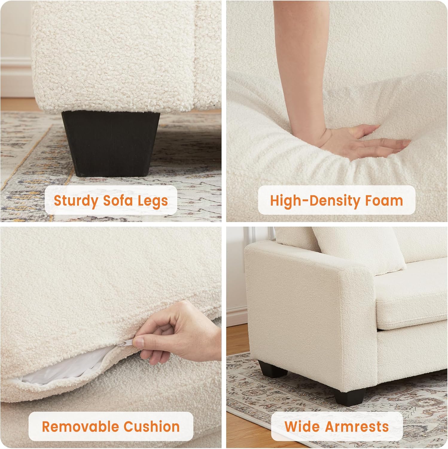 83" Modern 3 Seater Sofa, Deep Seat Sofa with Wide Armrests,Oversized Loveseat with Removable Washable Cover, Plush Cloud Couch for Living Room, Bedroom & Apartment