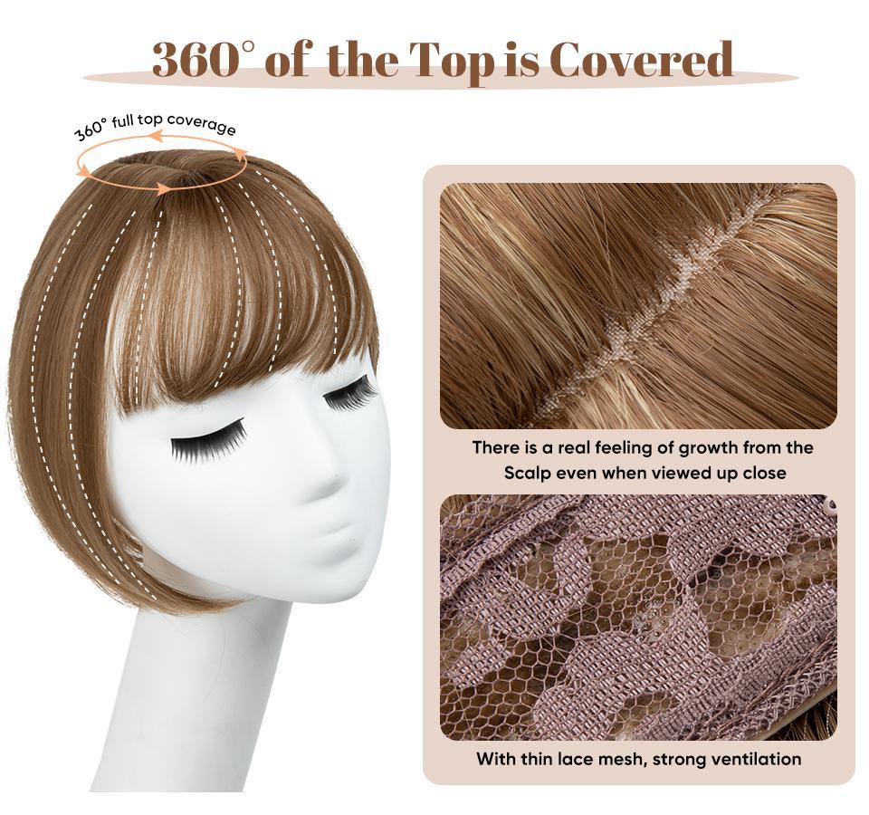 One Piece Synthetic Clip in Hair Topper With Bangs Straight Wig Overhead Natural Invisible Replacement Cover White Hair Piece